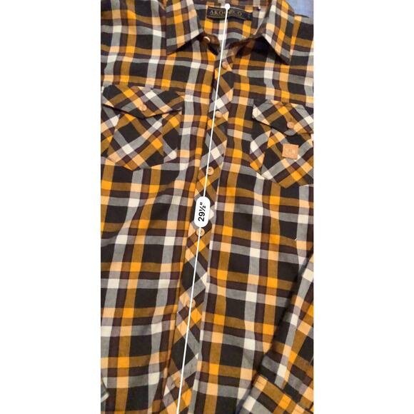 AKOO Shirt Mens Sz L Orange Black Buffalo Check Elbow Pads/PatchesUp Cargo - Picture 8 of 13